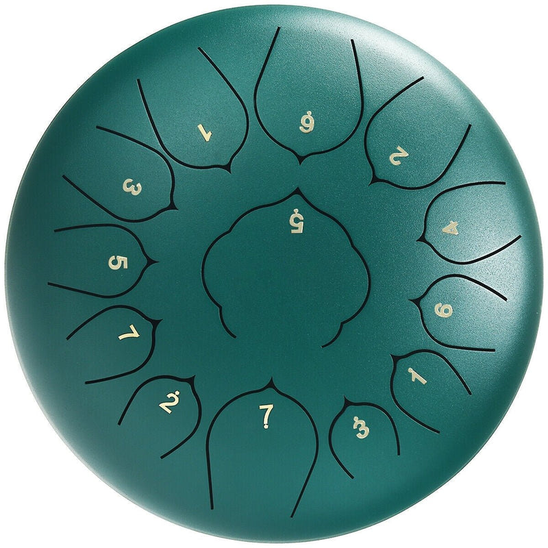 Steel Tongue Handpan Drum 13 Notes 12”-Green - Relaxacare