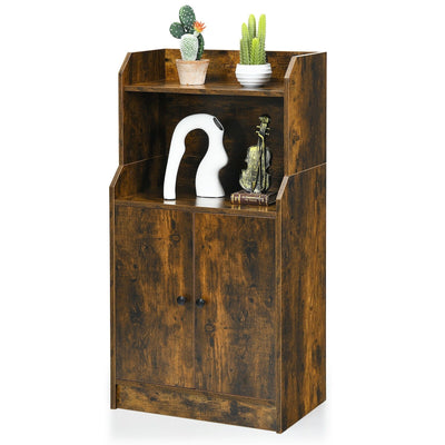 Storage Cabinet Bookcase with Doors and Display Shelf-Rustic Brown - Relaxacare