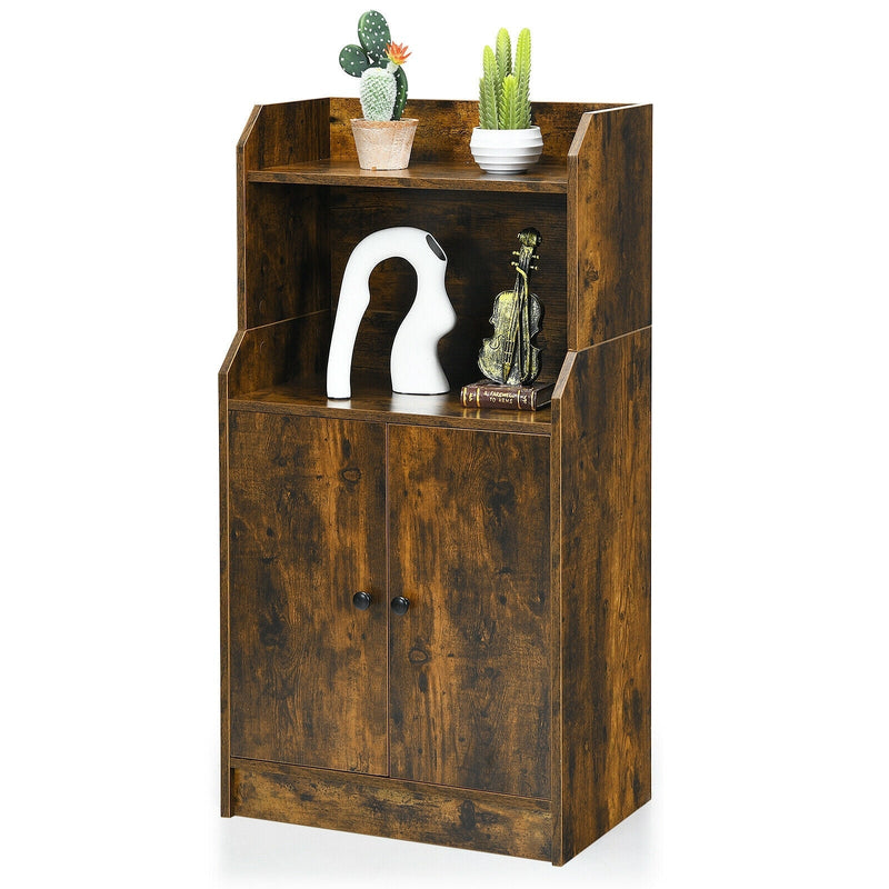 Storage Cabinet Bookcase with Doors and Display Shelf-Rustic Brown - Relaxacare