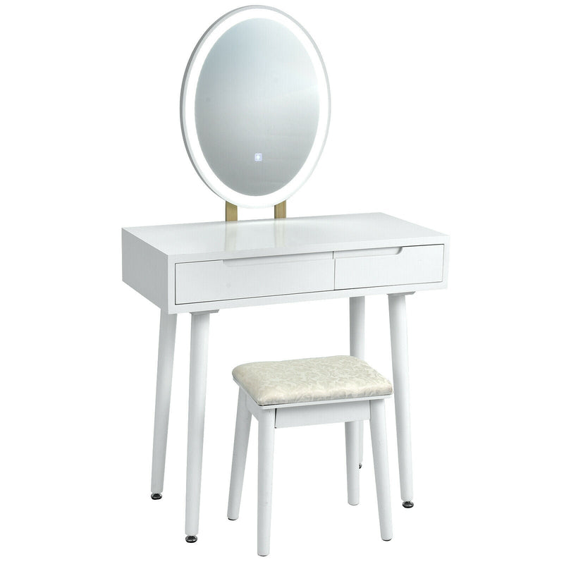 Touch Screen Vanity Makeup Table Stool Set with Lighted Mirror - Relaxacare