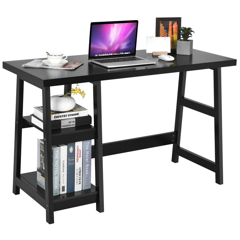 Trestle Computer Desk Home Office Workstation with Removable Shelves-Black - Relaxacare