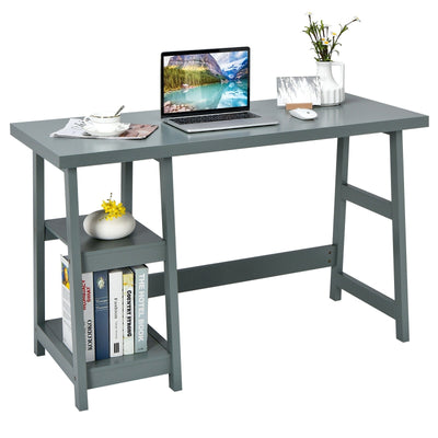 Trestle Computer Desk Home Office Workstation with Removable Shelves-Gray - Relaxacare