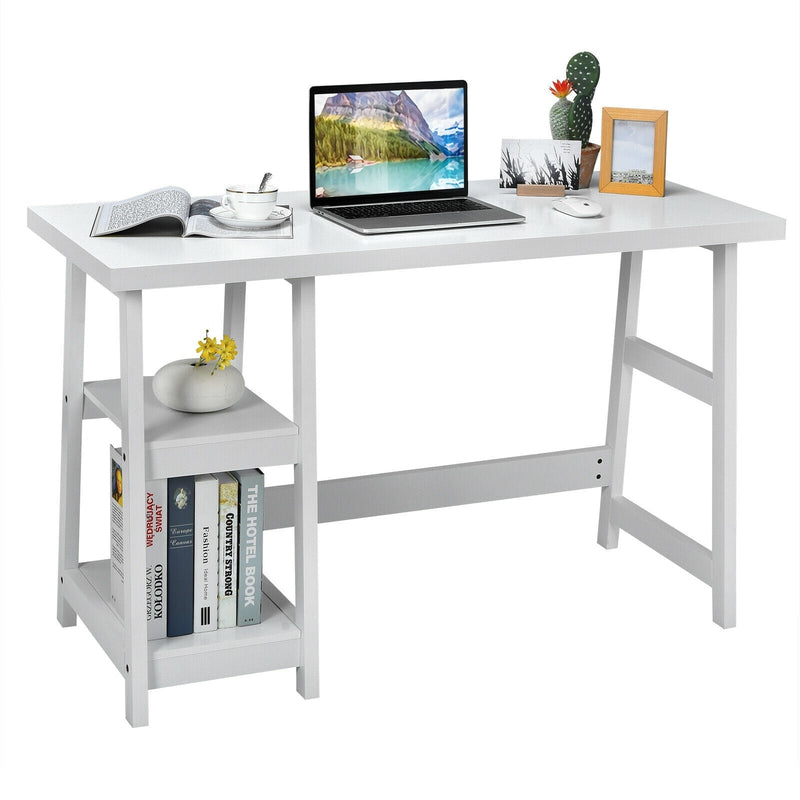 Trestle Computer Desk Home Office Workstation with Removable Shelves-White - Relaxacare