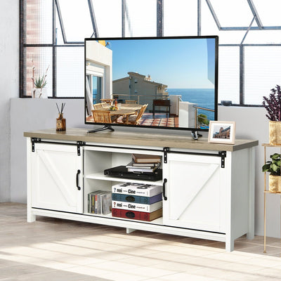 TV Stand Media Center Console Cabinet with Sliding Barn Door - White - Relaxacare