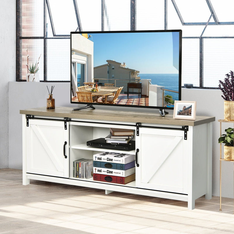 TV Stand Media Center Console Cabinet with Sliding Barn Door - White - Relaxacare