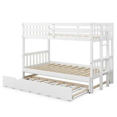 Twin Pull-Out Bunk Bed with Trundle Wooden Ladder-White - Relaxacare