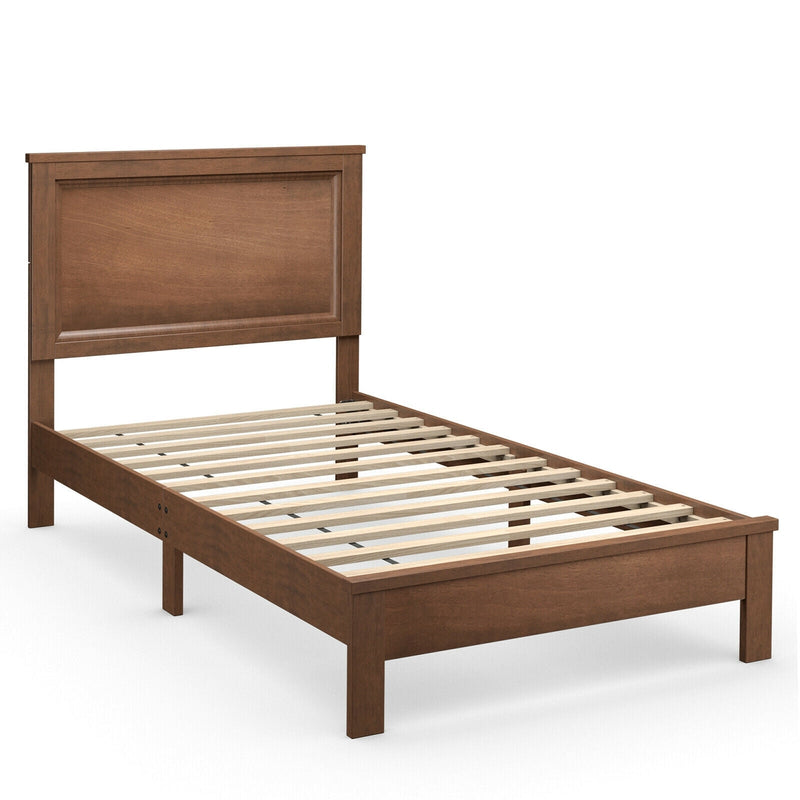 Twin Size Platform Bed Frame with Rubber Wood Leg-Walnut - Relaxacare