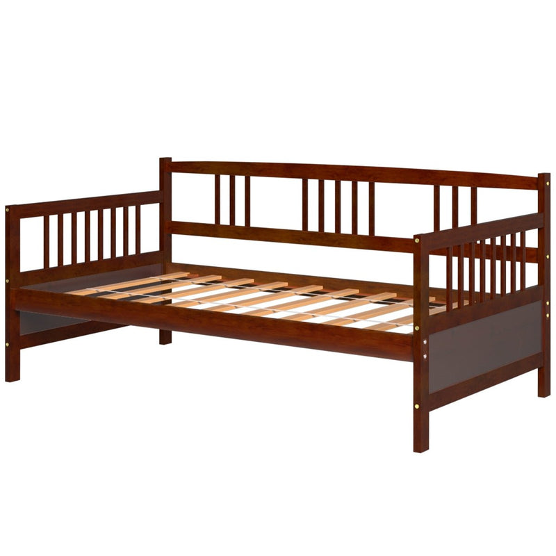 Twin Size Wooden Slats Daybed Bed with Rails-Cherry - Relaxacare