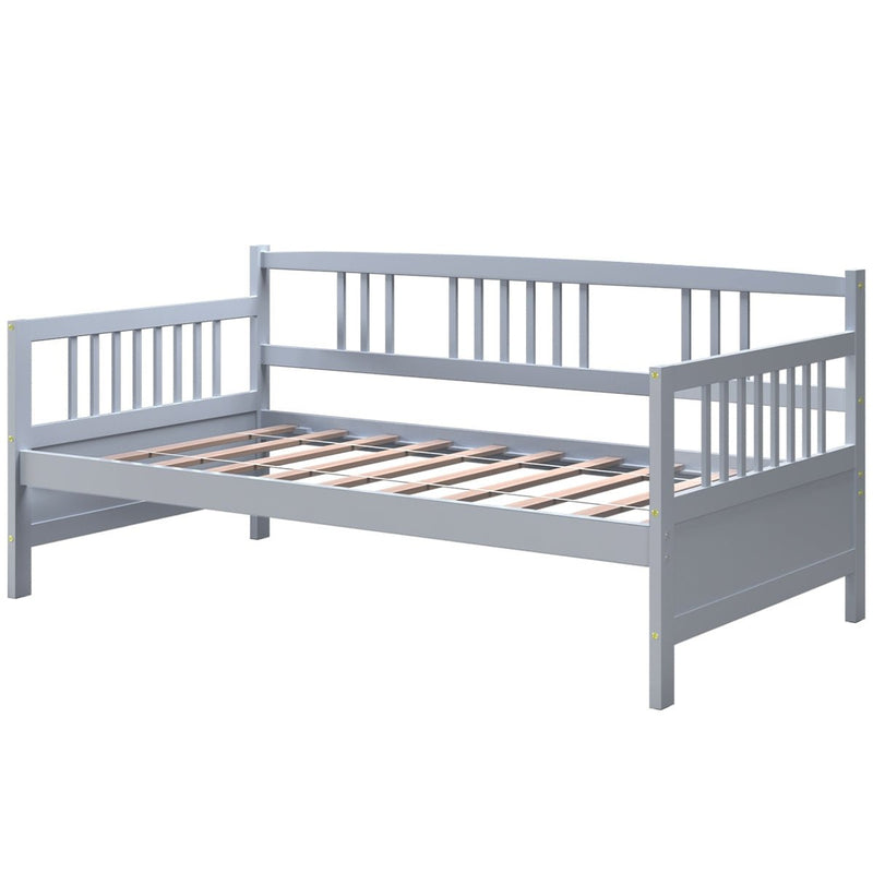 Twin Size Wooden Slats Daybed Bed with Rails-Gray - Relaxacare