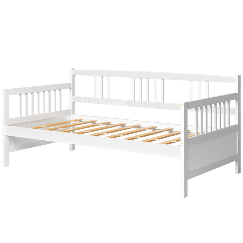 Twin Size Wooden Slats Daybed Bed with Rails-White - Relaxacare