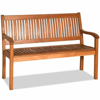 Two Person Solid Wood Garden Bench with Curved Backrest and Wide Armrest - Relaxacare