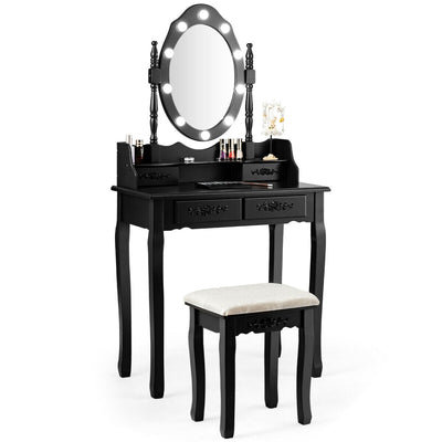 Vanity Table Set with Mirror and Soft Cushioned Stool - Relaxacare