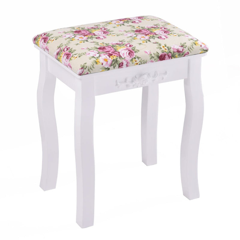 Vanity Wood Dressing Stool Padded Piano Seat with Rose Cushion - Relaxacare