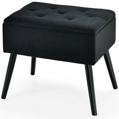 Velvet Storage Ottoman with Solid Wood Legs for Living Room Bedroom - Relaxacare