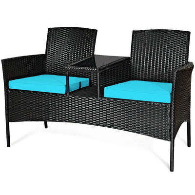 Wicker Patio Conversation Furniture Set with Removable Cushions and Table - Relaxacare