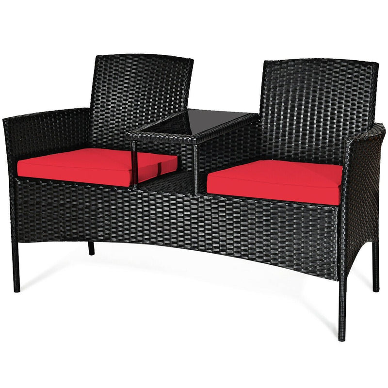 Wicker Patio Conversation Furniture Set with Removable Cushions and Table-Red - Relaxacare