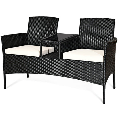 Wicker Patio Conversation Furniture Set with Removable Cushions and Table-White - Relaxacare