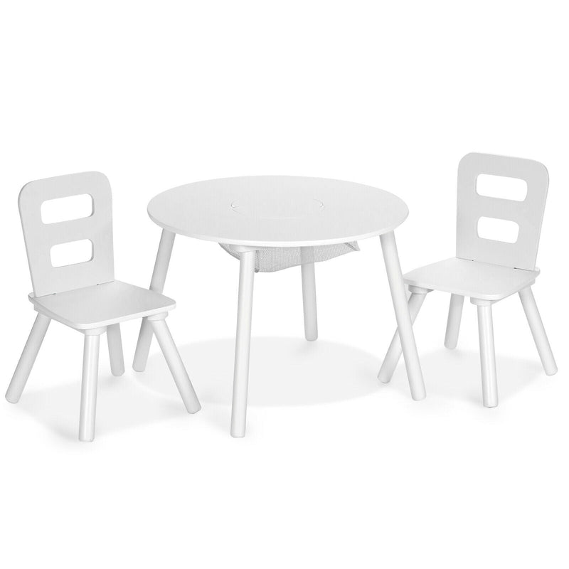 Wood Activity Kids Table and Chair Set with Center Mesh Storage for Snack Time and Homework-White - Relaxacare