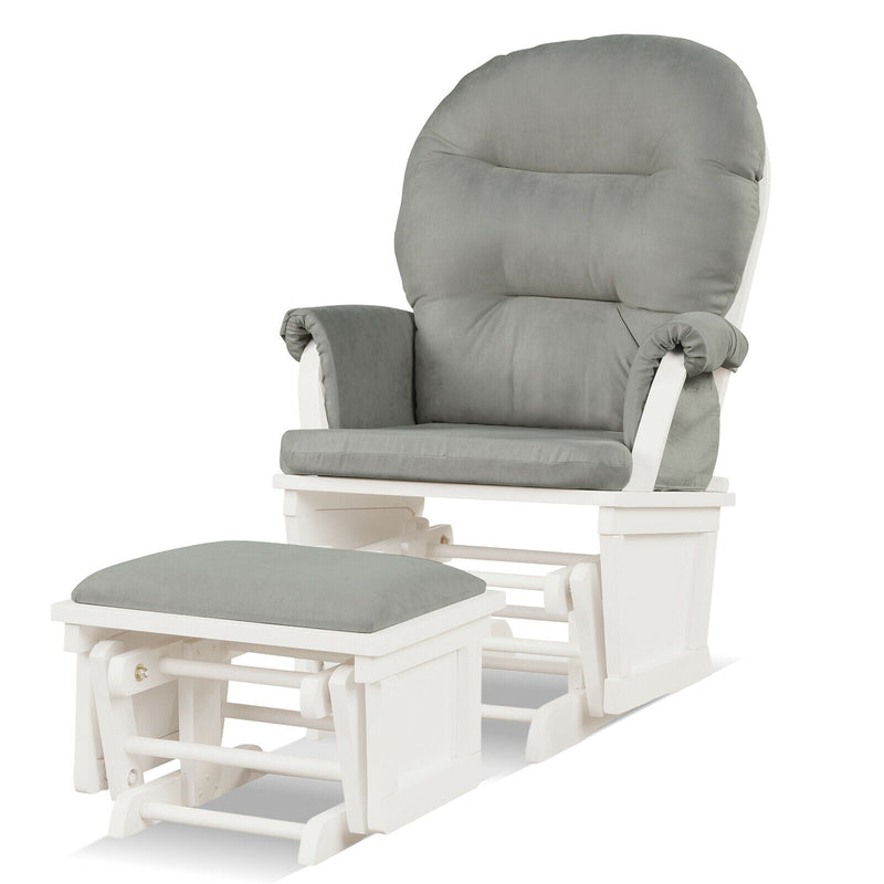 Wood Baby Glider and Ottoman Cushion Set with Padded Armrests for Nursing-Light Gray - Relaxacare