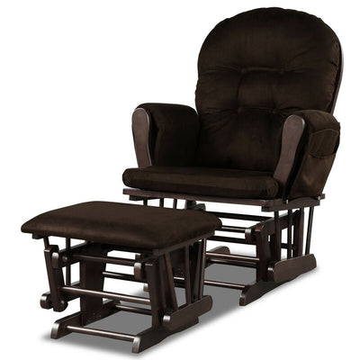 Wood Glider and Ottoman Set with Padded Armrests and Detachable Cushion - Relaxacare