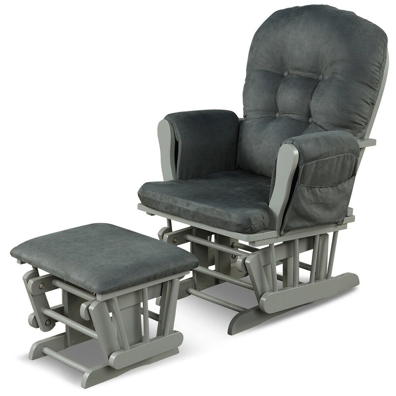 Wood Glider and Ottoman Set with Padded Armrests and Detachable Cushion-Dark Gray - Relaxacare