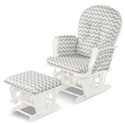 Wood Glider and Ottoman Set with Padded Armrests and Detachable Cushion-Gray and White - Relaxacare