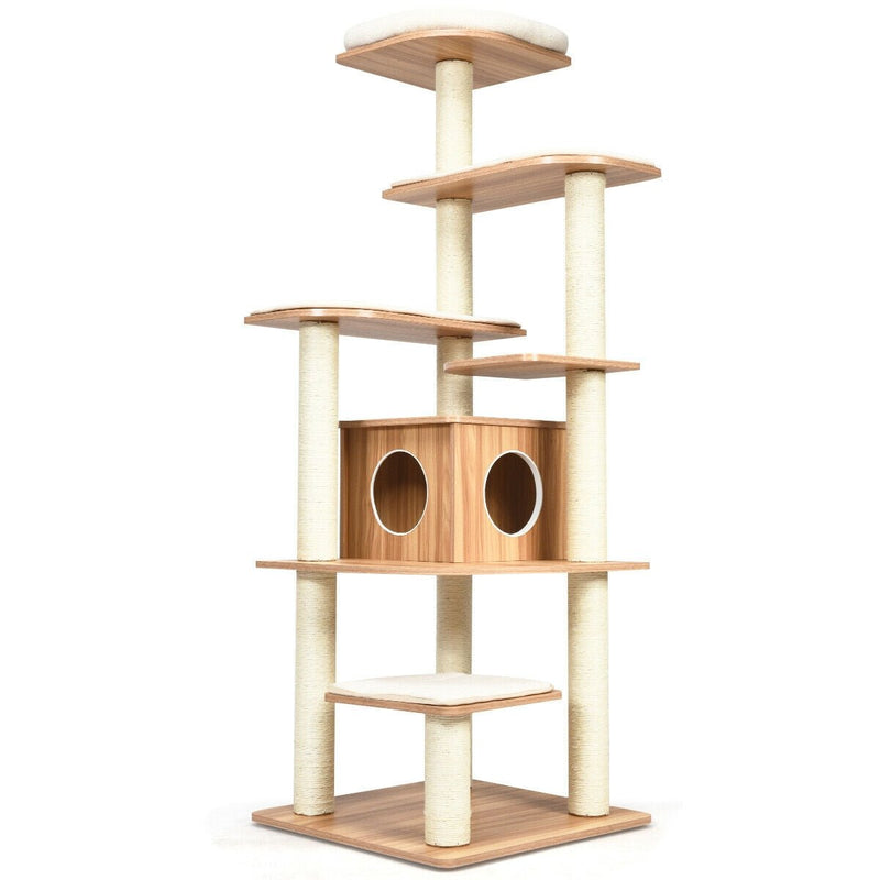 Wood Multi-Layer Platform Cat Tree with Scratch Resistant Rope - Relaxacare