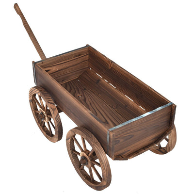 Wood Wagon Planter Pot Stand with Wheels - Relaxacare