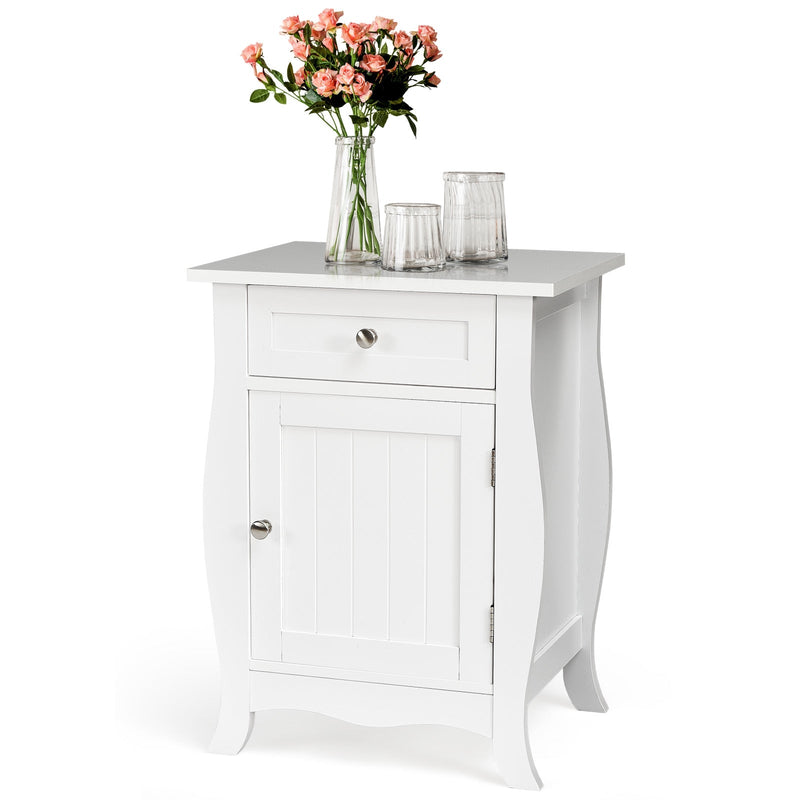 Wooden Accent End Table with Drawer Storage Cabinet Nightstand-White - Relaxacare