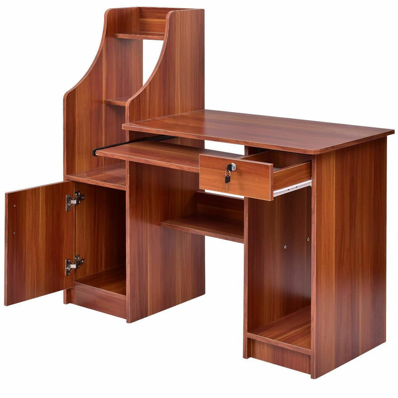 Wooden Computer Desk with Storage Cabinet and Drawer - Relaxacare