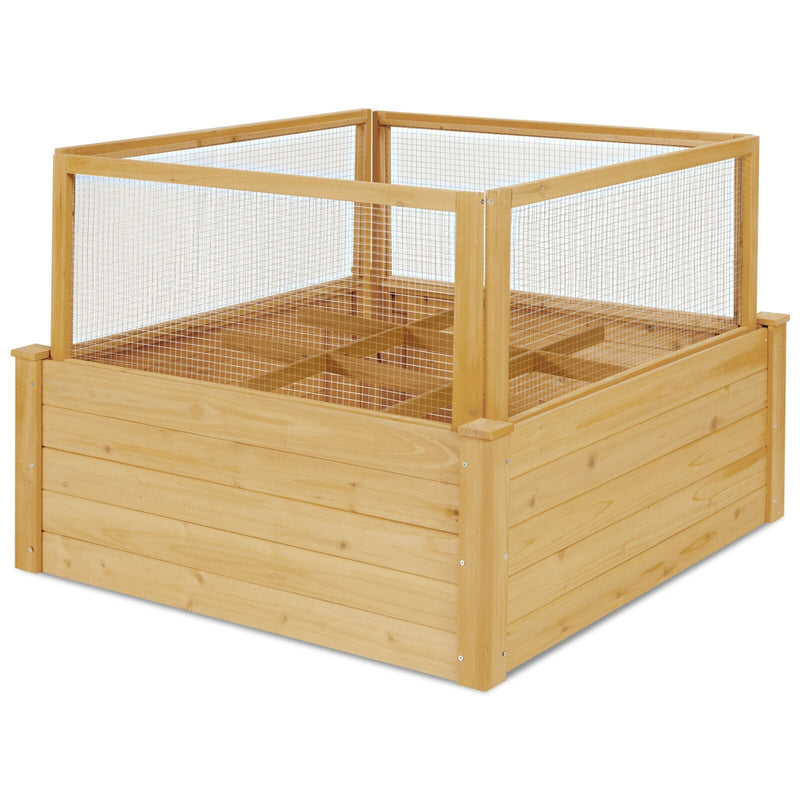 Wooden Raised Garden Box with 9 Grids and Critter Guard Fence - Relaxacare