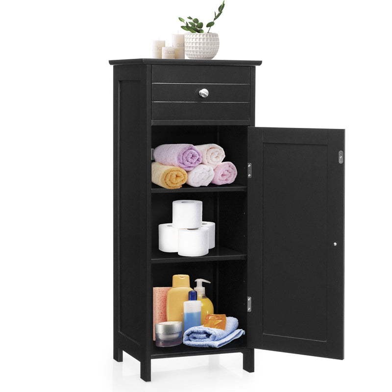 Wooden Storage Free-Standing Floor Cabinet with Drawer and Shelf-Black - Relaxacare