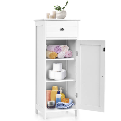 Wooden Storage Free-Standing Floor Cabinet with Drawer and Shelf-White - Relaxacare