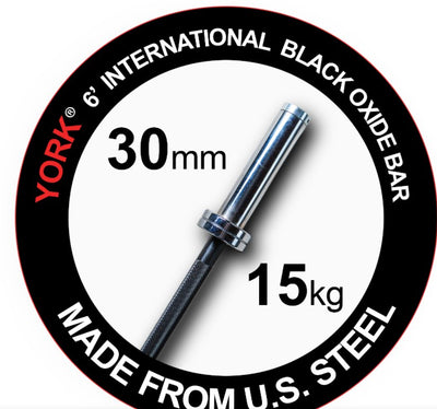 YORK FITNESS - 6′ International Black Oxide Bar - Relaxacare